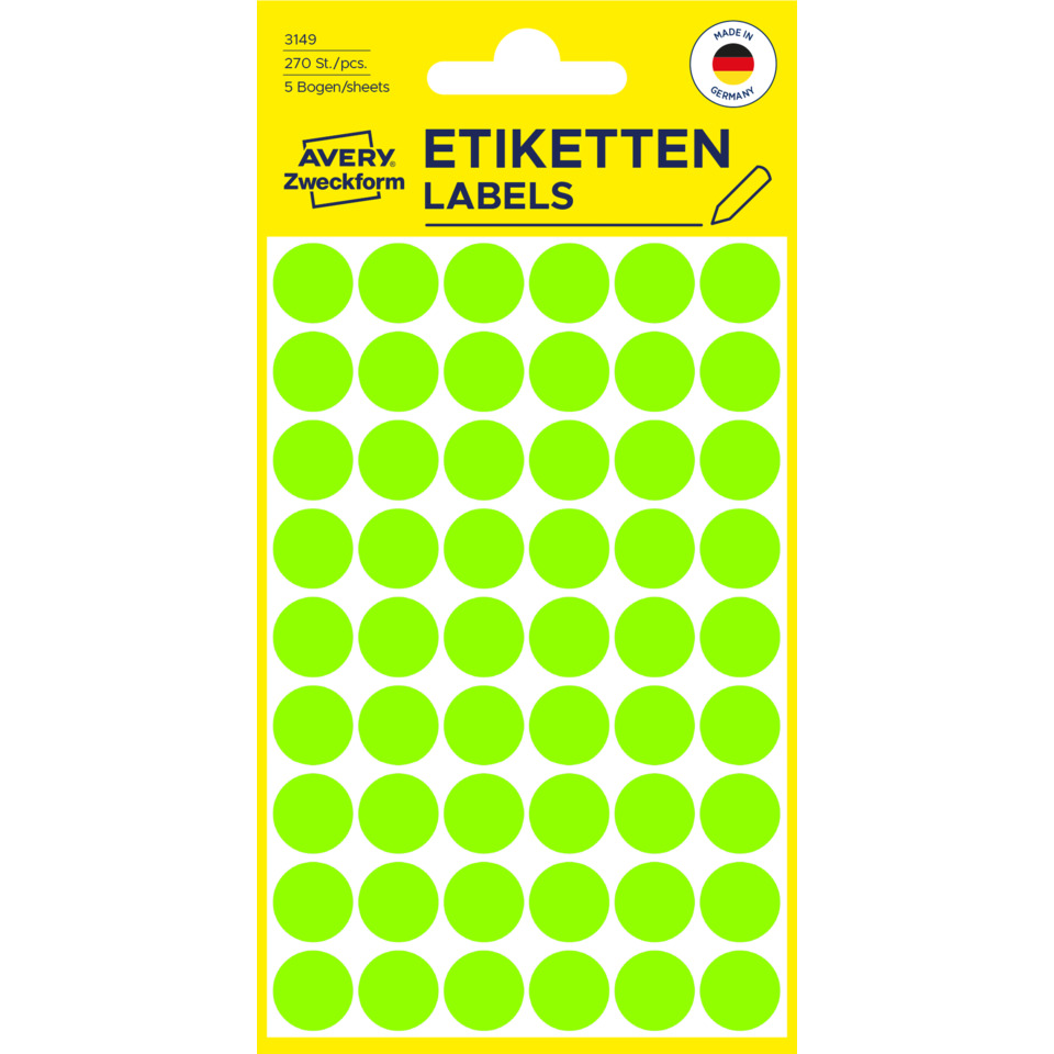 Etiketten, Neon Grün, Kreisaufkleber, Aufkleberblock, Selbstklebend