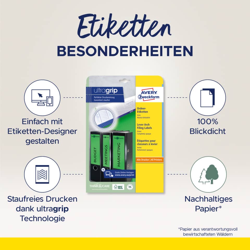 Etiketten, Drucketiketten, Avery, Klebepapier, 100% Blickdicht