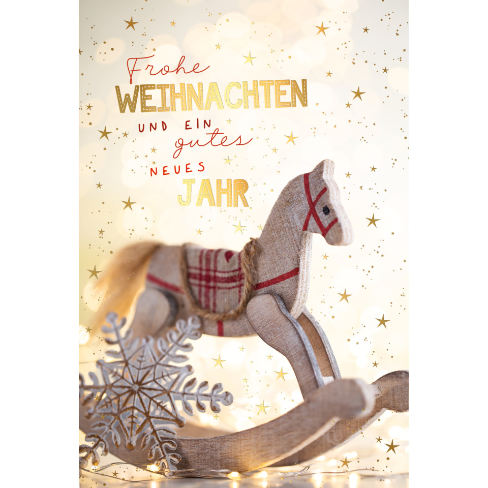 weihnachtsdeko, pferdekissen, holzfigur, rodelpferd, goldene sterne