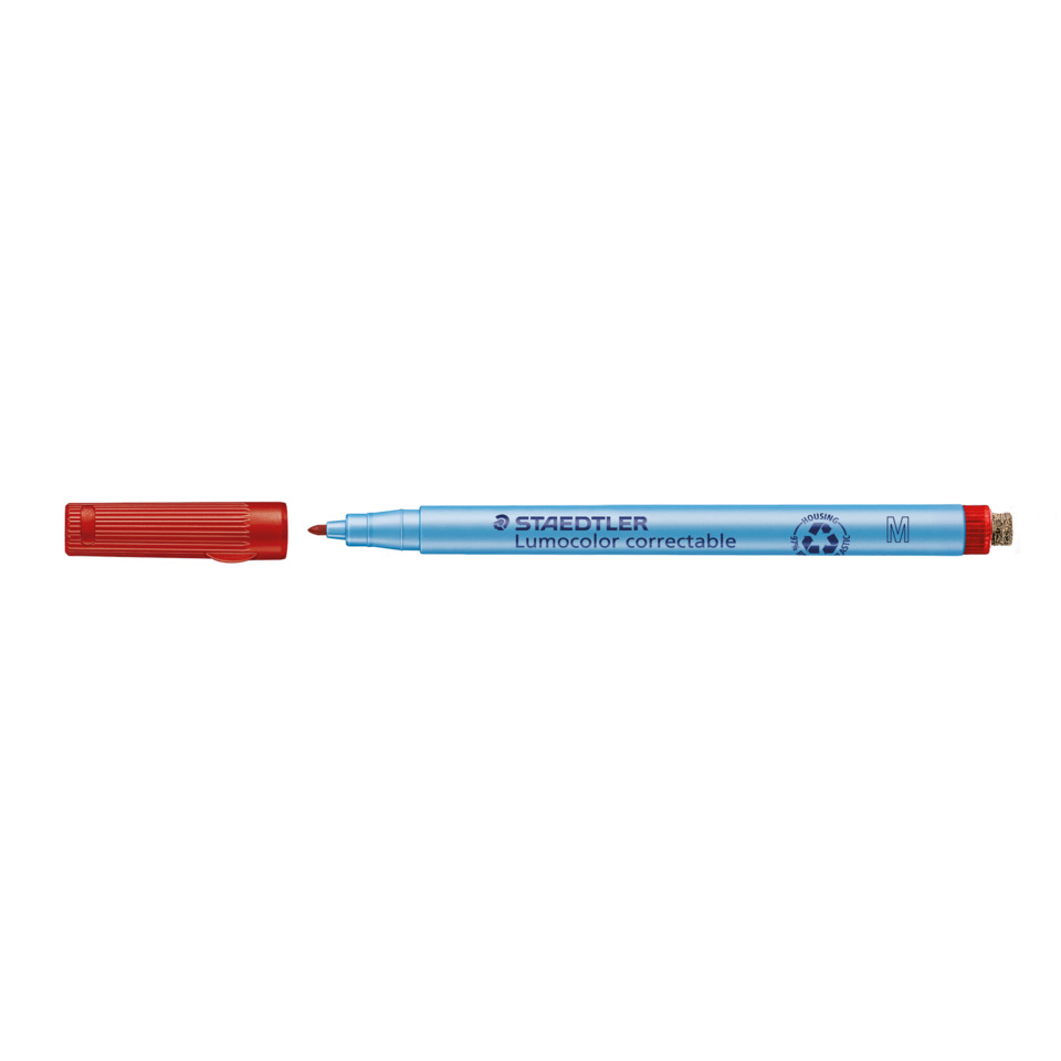 Marker, Rotkappe, Blauer Körper, Lumocolor, löschbar