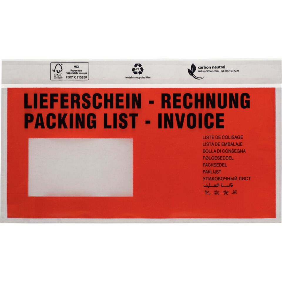 packing list, invoice, red envelope, document pouch, standing label