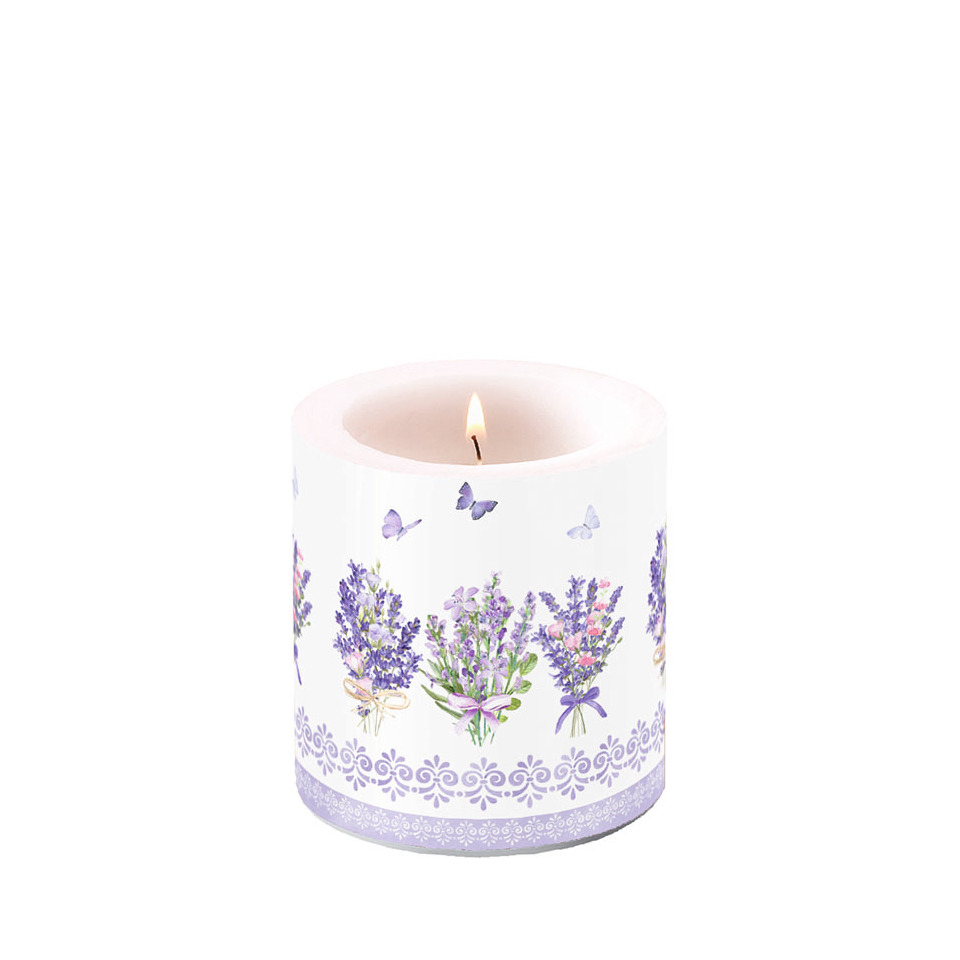 Kerze, Lavendel, Tellerkerze, Dekokerze, Blumenmuster