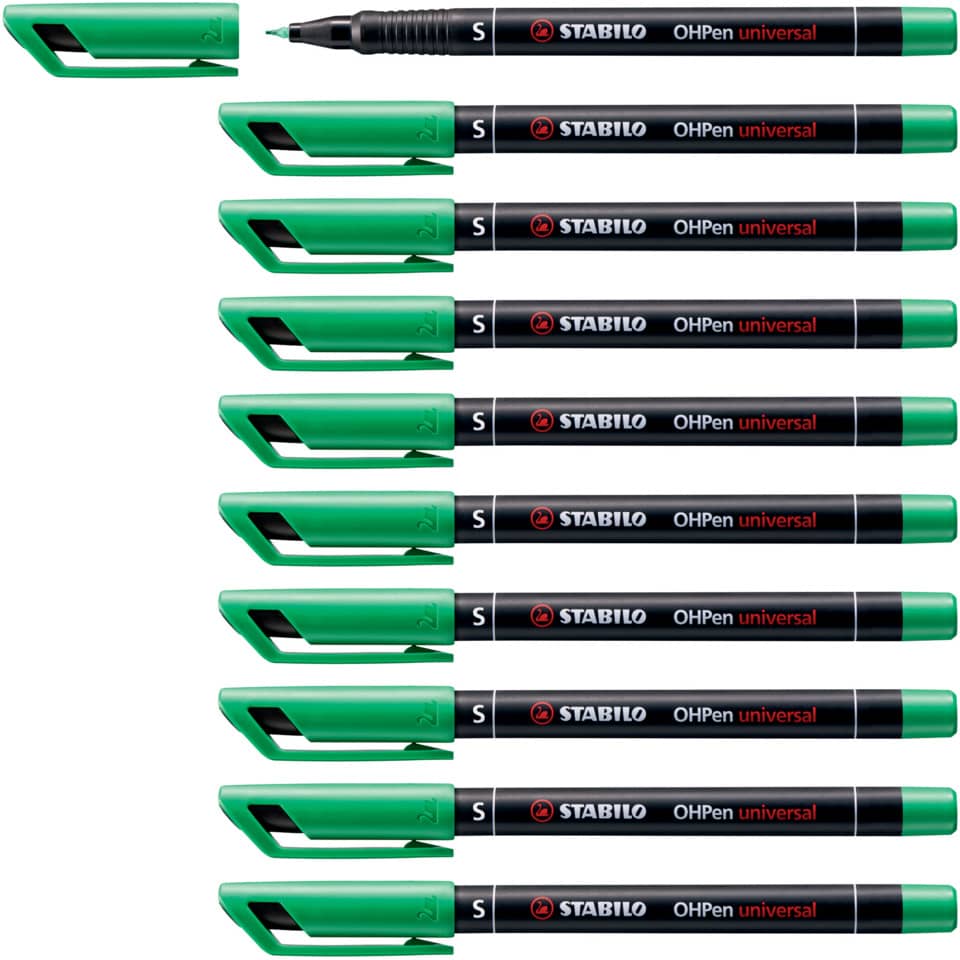 Highlighter, Marker, grüne Kappe, Doppelspitze, Stabilo OHPen universal