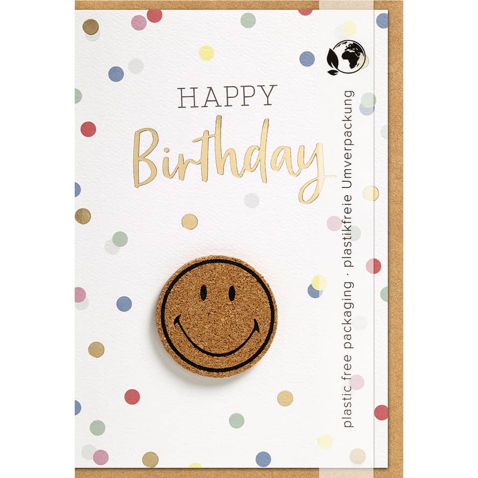 Kork-Untersetzer, Smiley, Birthday, Korkrund, feierlich