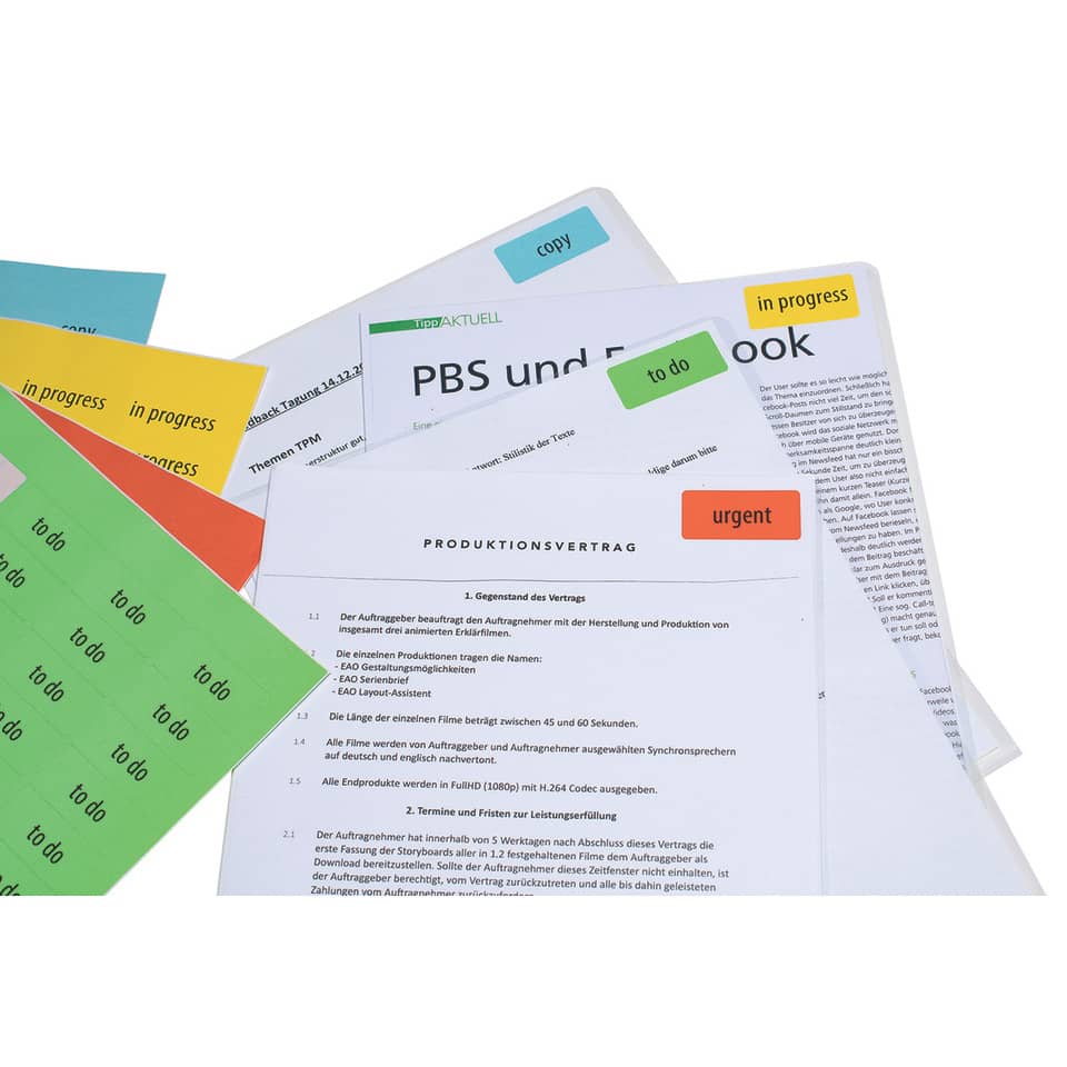 Bürounterlagen, Dokumente, Vertrag, Papierstapel, Markierungen