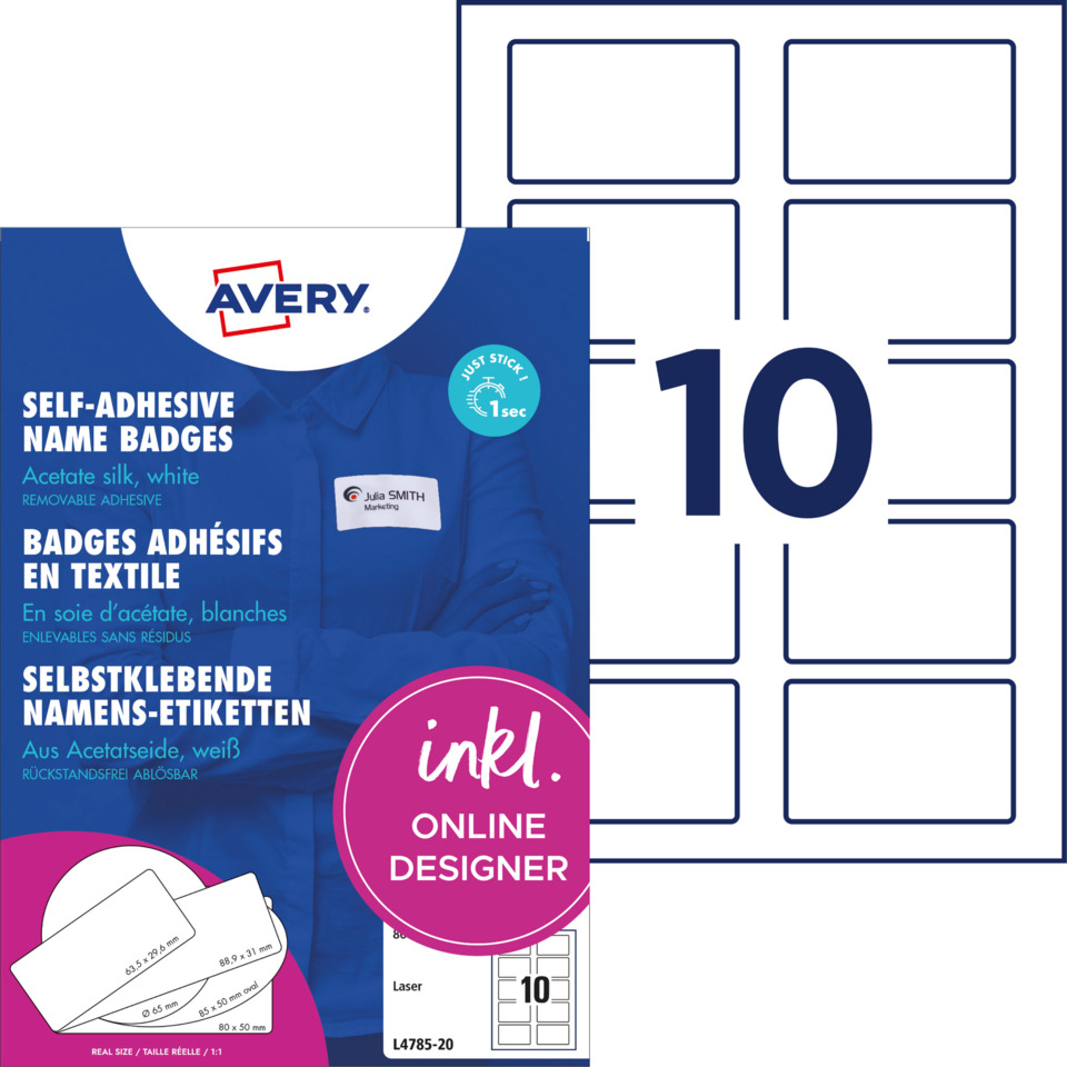Selbstklebende Etiketten, Namensetiketten, Textiletiketten, Etiketten, Avery