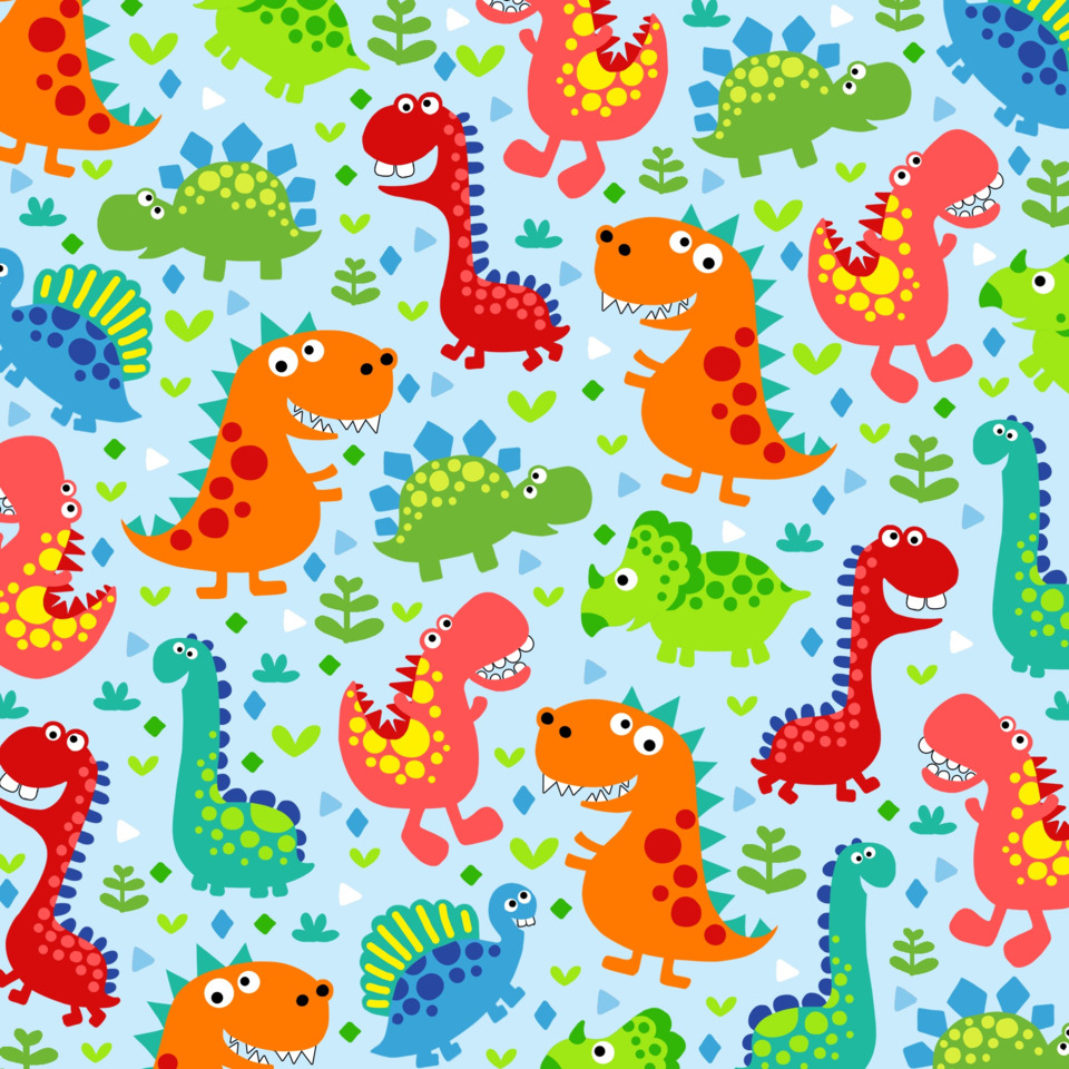 Dinosaurien, Musterdruck, Bunt, Kinderstoff, Wandtapete