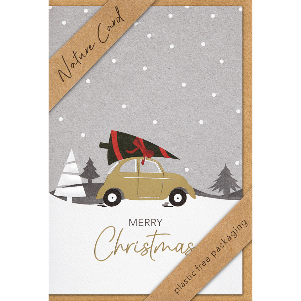 Weihnachtskarte, Auto, Schnee, Ski-Car, Naturpapier