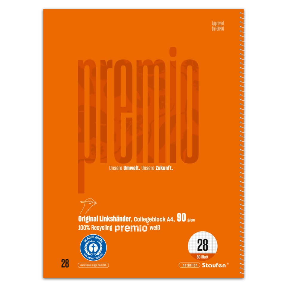 orange Notizbuch, Spiralbindung, A4 Block, Recyclingpapier, Premium Recycling