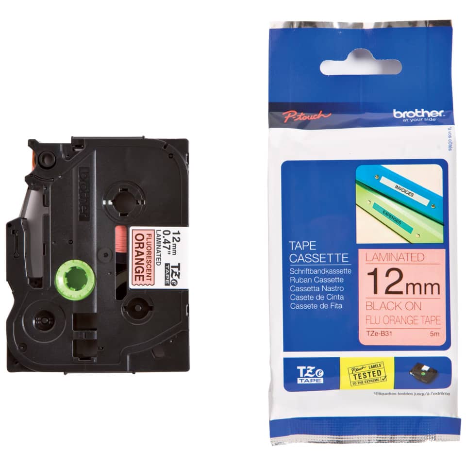 Tape, Kassette, 12mm, Laminated, Fluorange