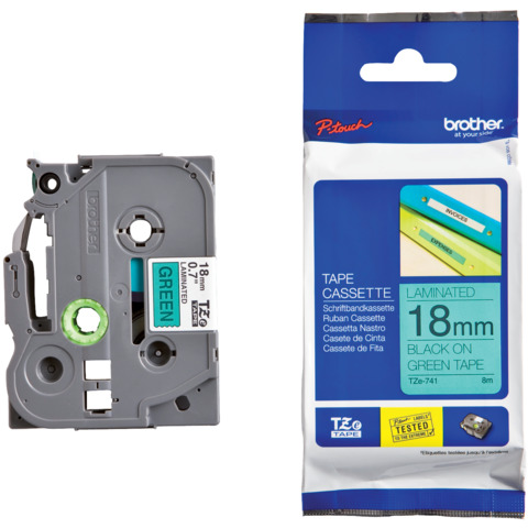 Schriftband, 18mmx8m, schwarz/grün BROTHER TZE741