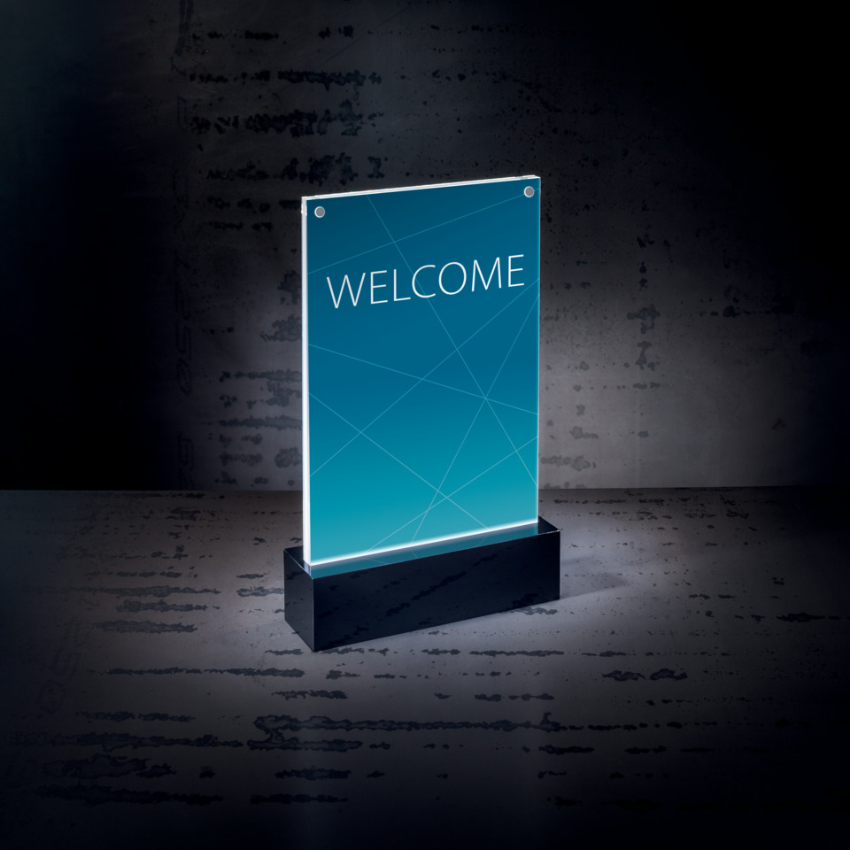 LED-Display, Acrylplättchen, Willkommensschild, Blaues Panel, Beleuchtete Tafel
