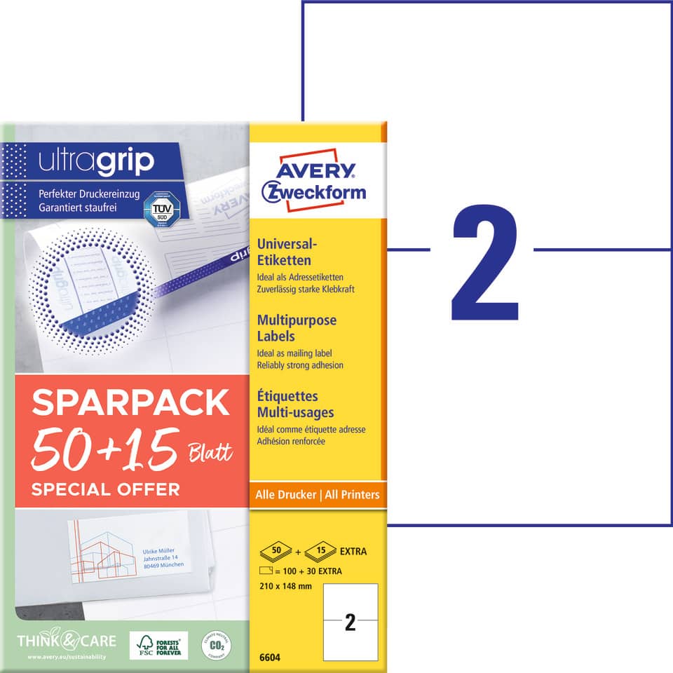 Kopierpapier, Etiketten Avery, Mehrzwecketiketten, Druckerpapier, Label-Spüllpackung