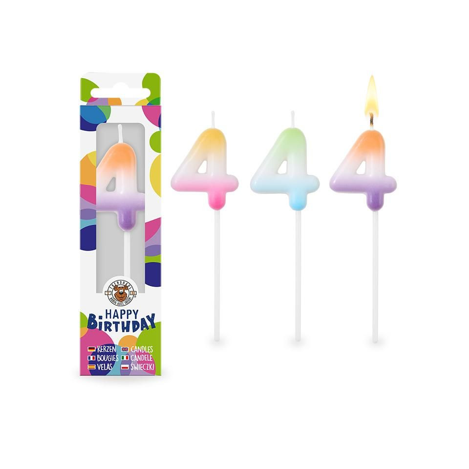 Geburtstagskerze Regenbogen Zahl 4, sortiert TRENDHAUS 966858