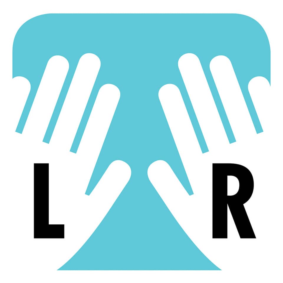 logo, hände, blau, L, R