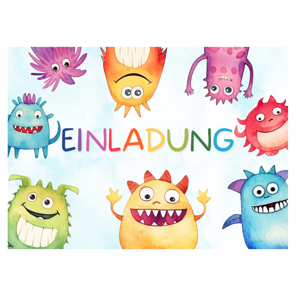 Kinderparty, Einladung, Monsters, Bunte Monster, Cartoon