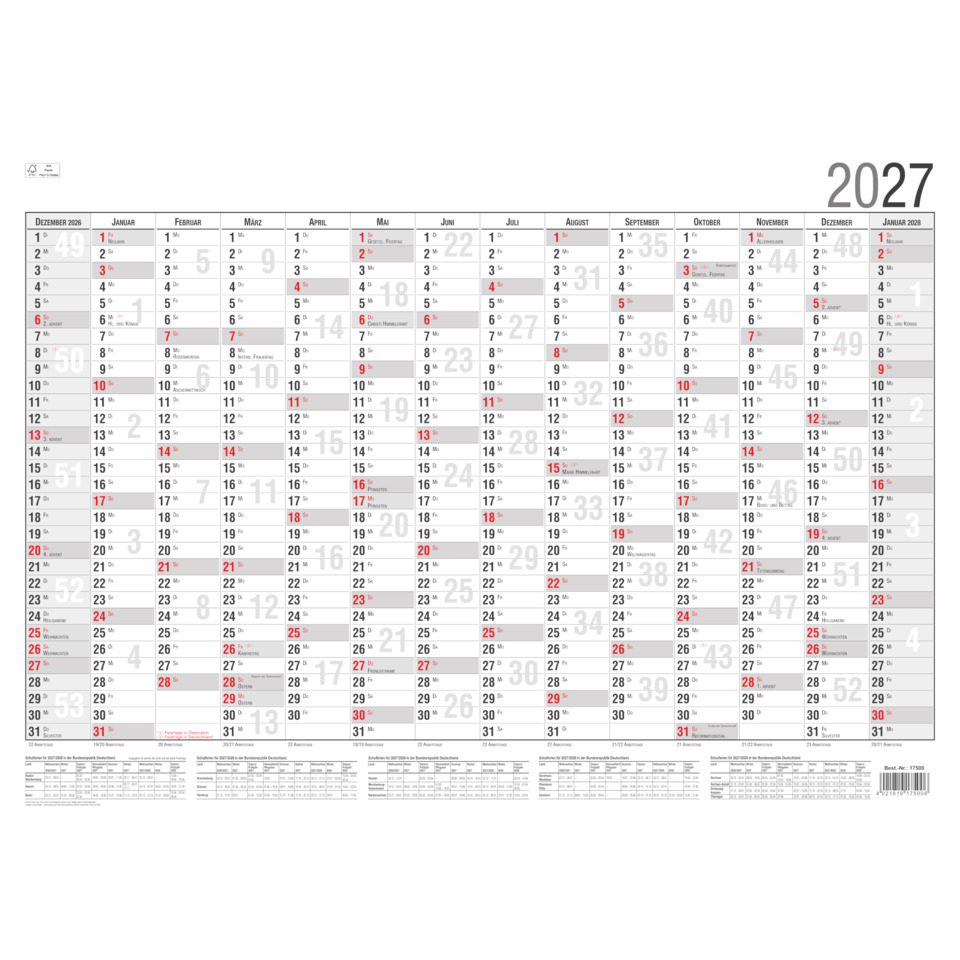 Jahresplaner ECO, B1 gefalzt auf B4, 14M/1S GÜSS 17500