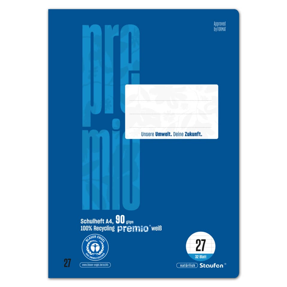Schulheft, A4-Heft, blau, Karton, Recycling-Papier