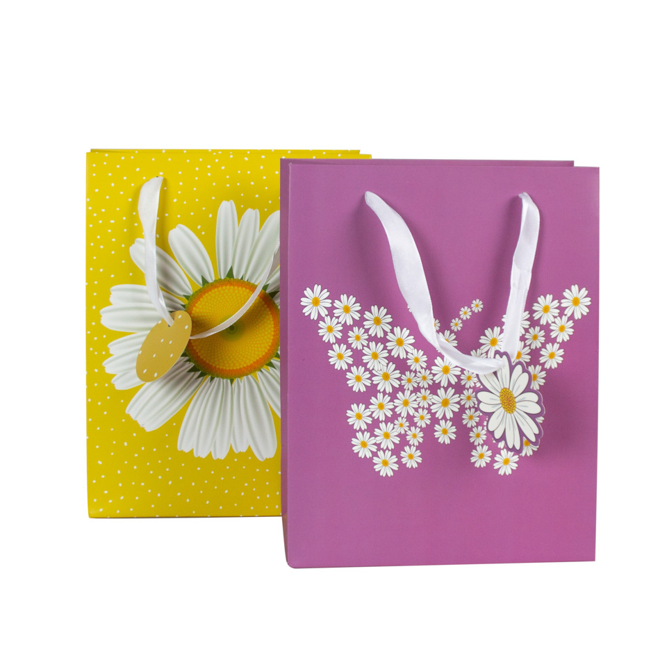 Geschenktasche, Blumenmuster, Papiertasche, Farbenfroher Beutel, Daisy-Design