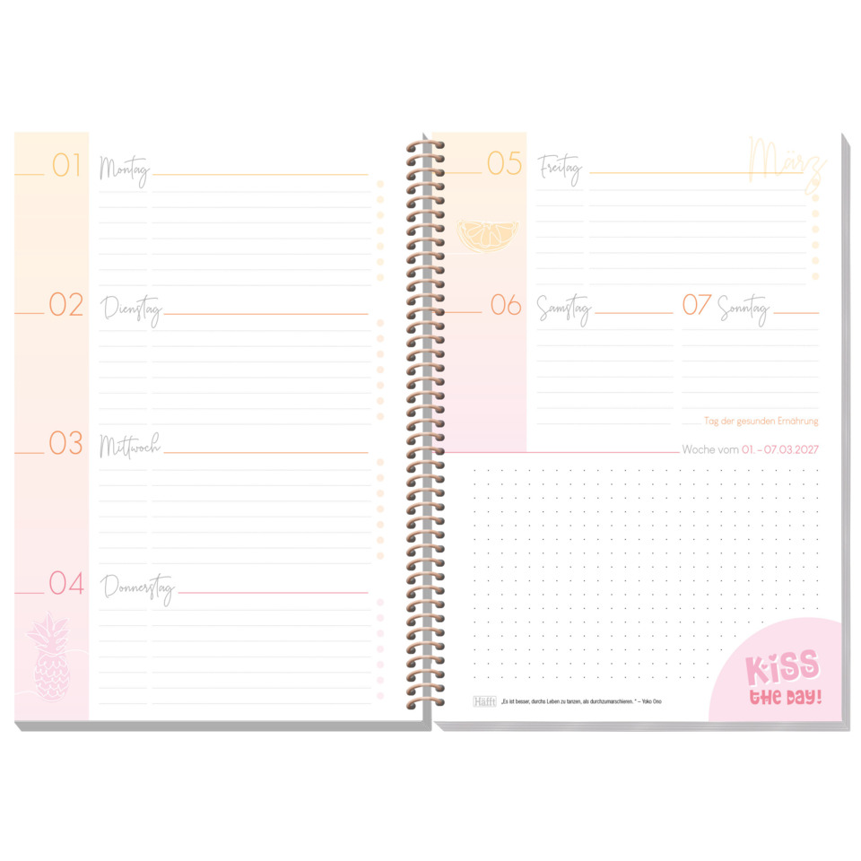 Planer, Notizbuch, Spiralbindung, Wöchentlicher Planer, Pastellpink