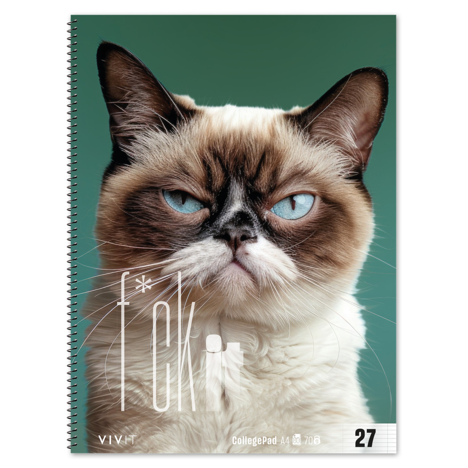 Katze, blaue Augen, grimmiges Gesicht, Fellmuster, Notizbuchumschlag