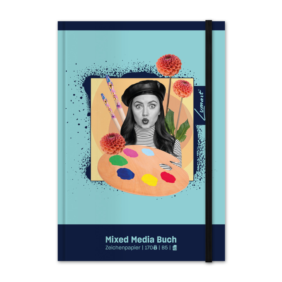 Mixed Media, Notizbuch, Kunstpalette, Streifenshirt, Beret