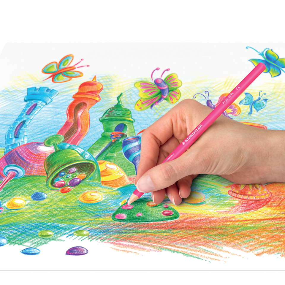 colorful drawing, crayon art, hand coloring, pencil drawing, planet landscape