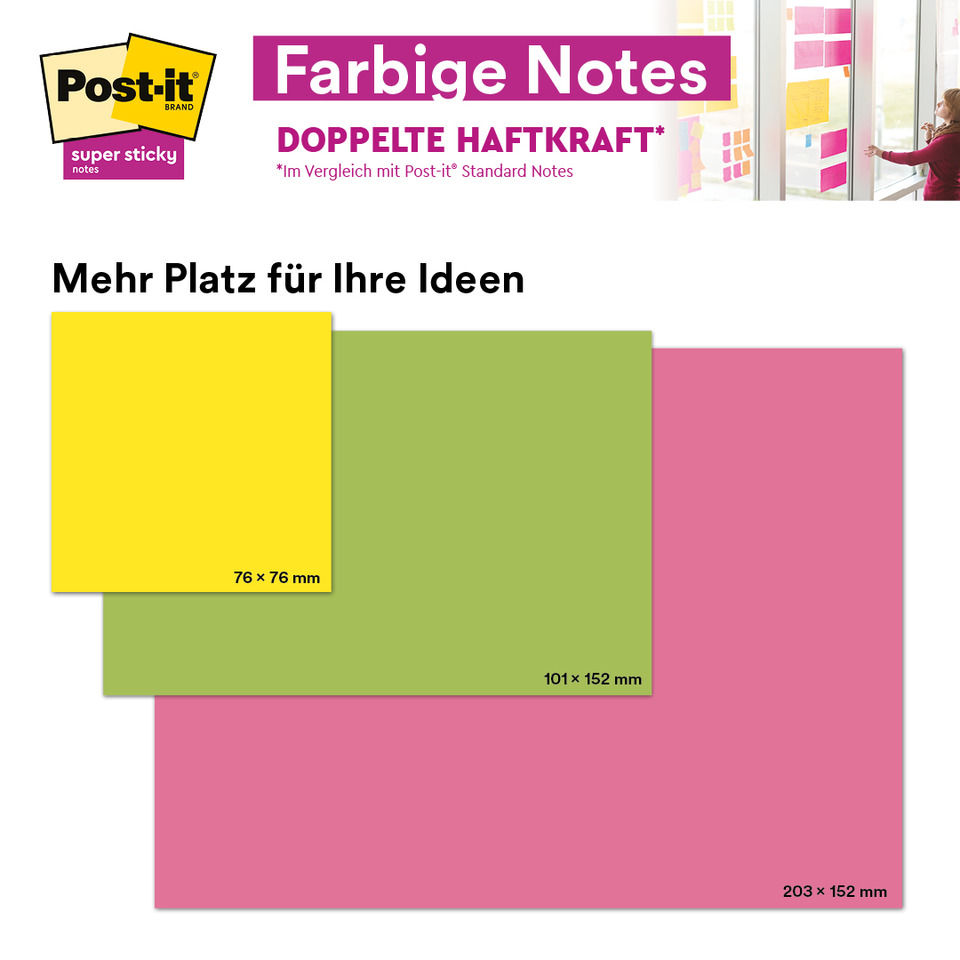 Post-it notes, Sticky notes, Colored sheets, Notes size 203x152 mm, Colored pads