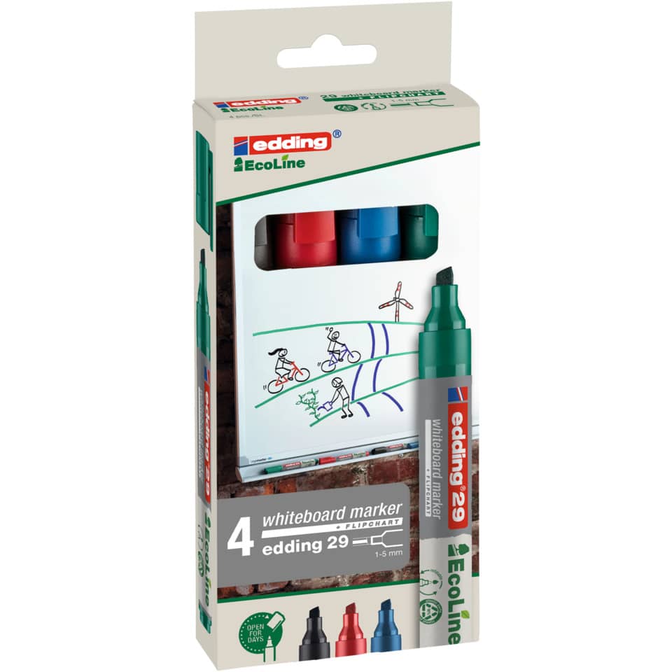 Whiteboard marker, Edding 29, EcoLine, Set of 4, Chisel tip