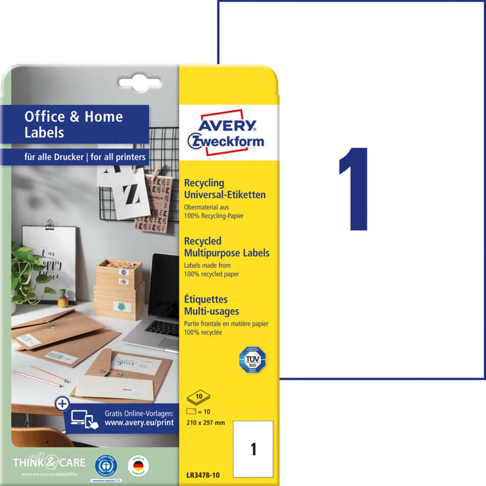 Etiketten, Office-Label, Kartenetiketten, Umschlagetiketten, Recycling-Papier