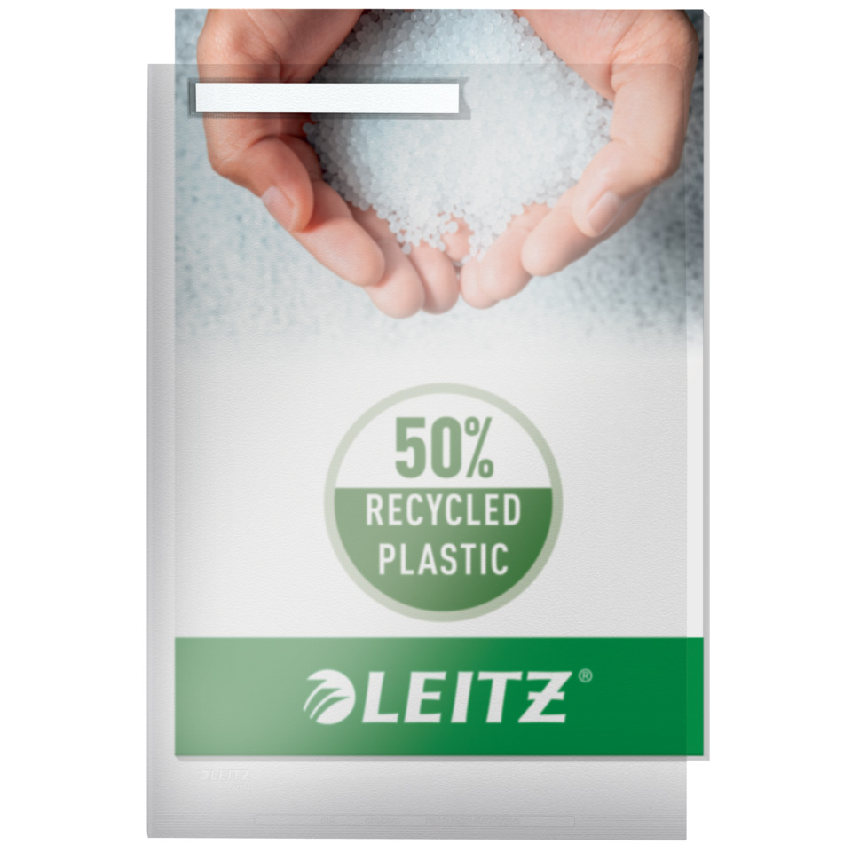 recycelter Kunststoff, 50 Prozent, Hand Halten, Granulate, Verpackungsaufkleber