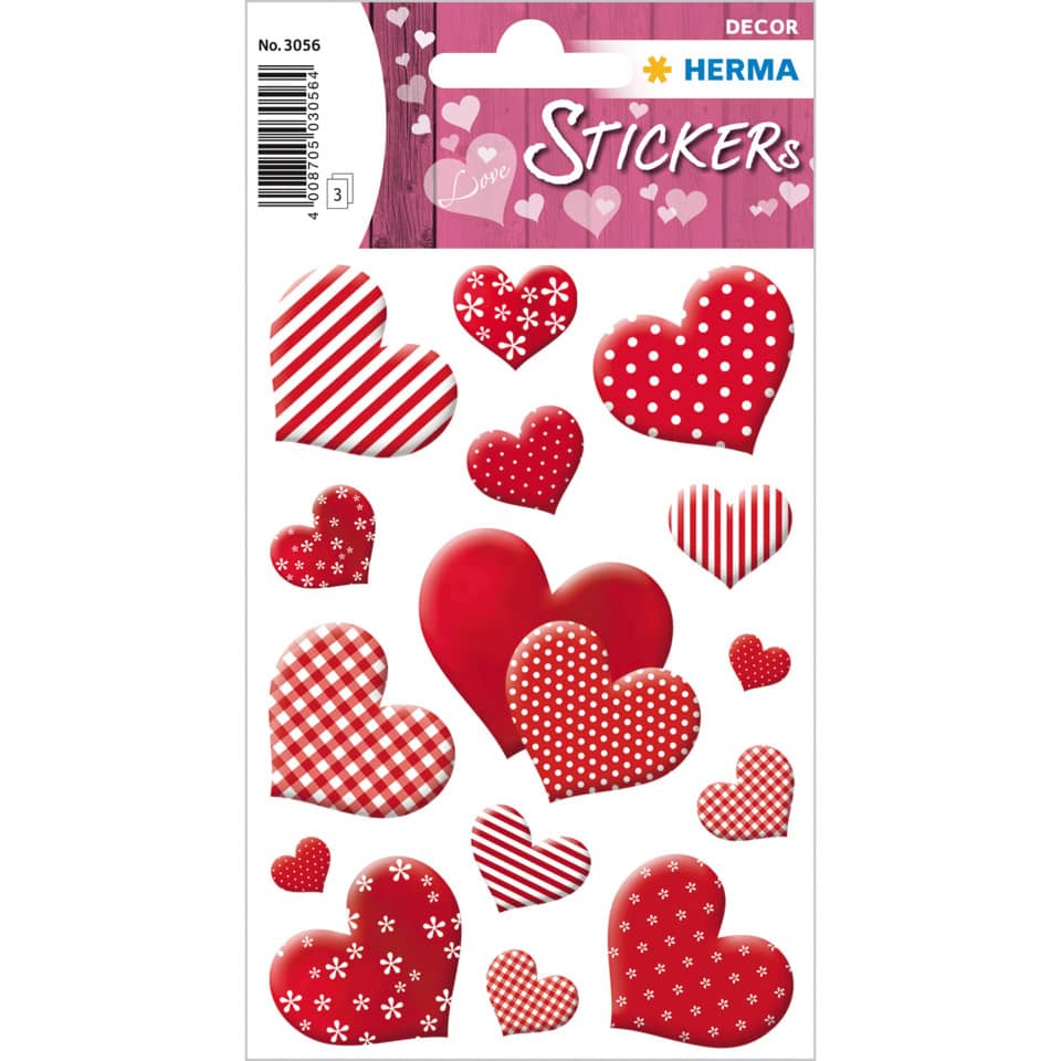 Herz-Sticker, Herzen, Aufkleber, Rot, Muster: Punkte/Streifen