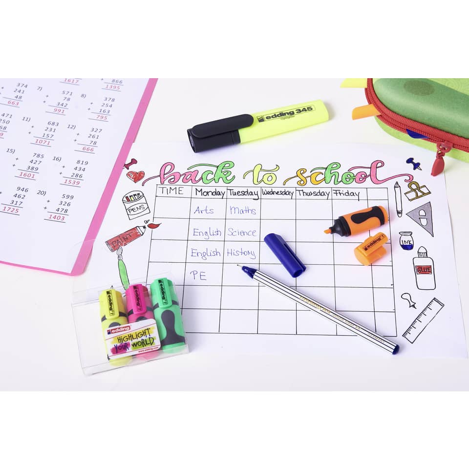 Schulplaner, Bleistift, Markers, Klebeband, Lineal