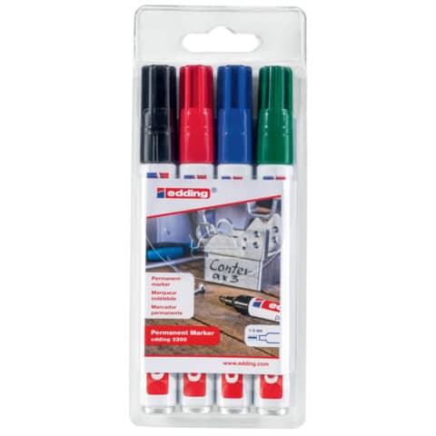 Permanentmarkeretui 3300, Keilspitze, nachfüllbar, 1-5mm, 4 Stück, sortiert EDDING 3300/4S