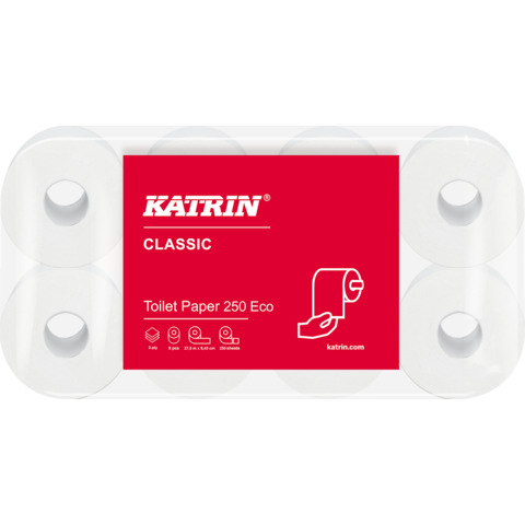 Toilettenpapier Classic Toilet 250 ECO weiß 3-lagig   8 Rollen a 250 Blatt KATRIN 11841