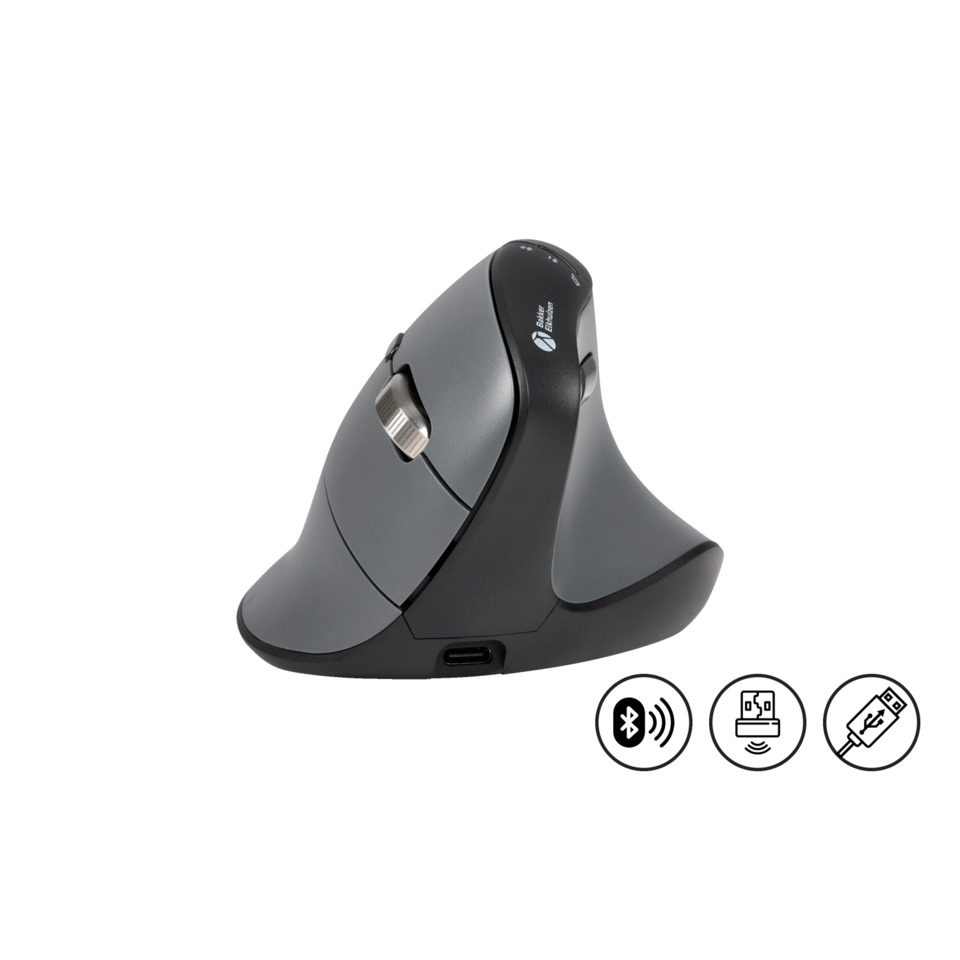 ergonomischer Mauszeiger, Maus in Docking-Station, Bluetooth Maus, USB-C Ladeanschluss, Schwarz-Grau