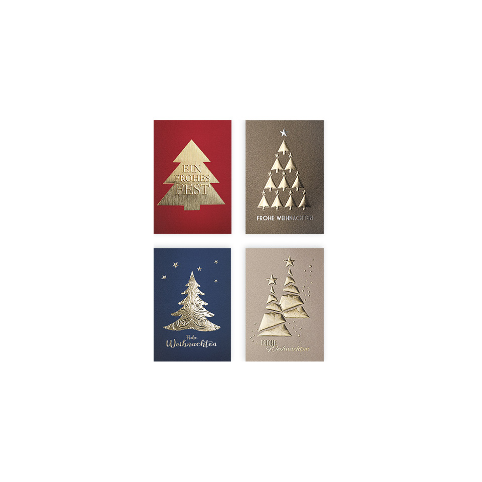 Weihnachtskarten, Goldene Sterne, Weihnachtsbaum, Gutscheine, Festliche Karte