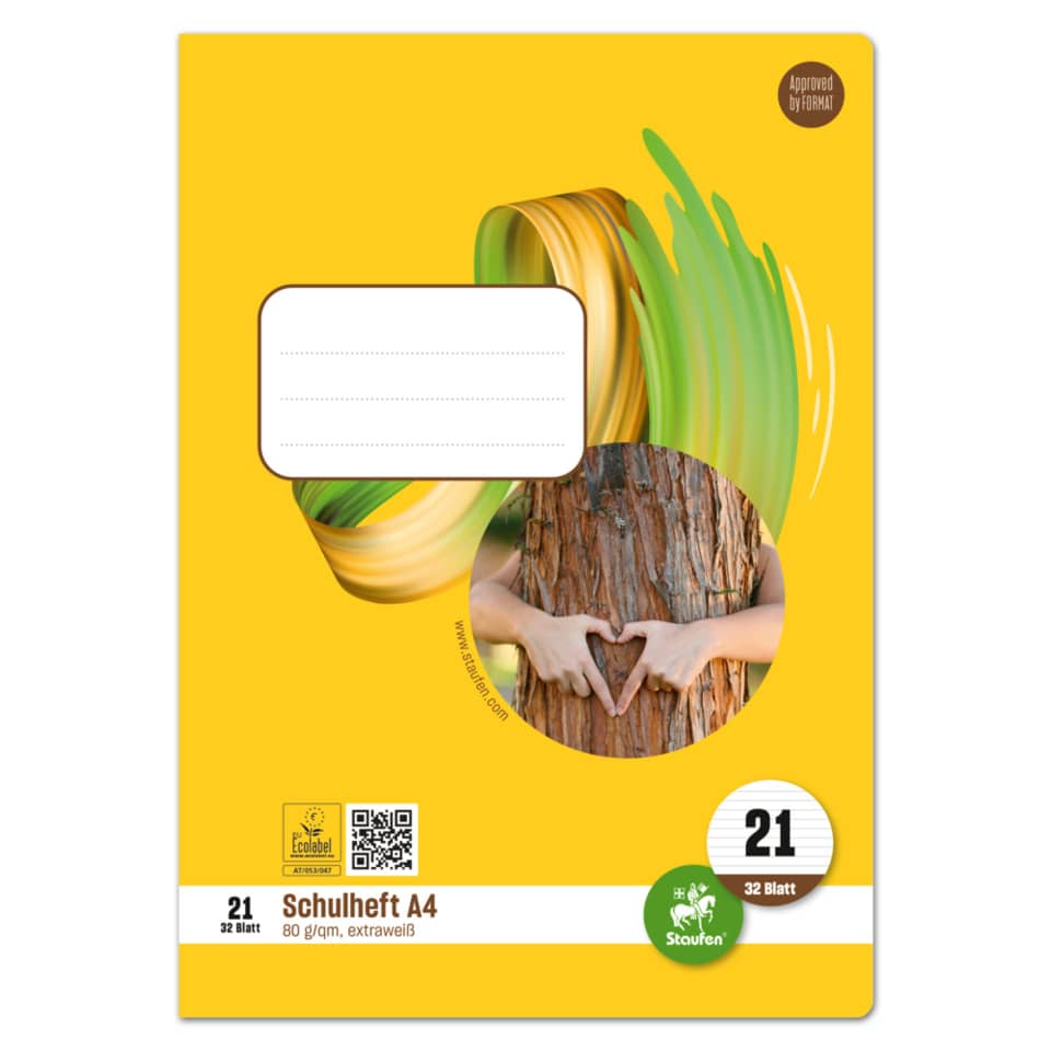 Schulheft, A4-Heft, Kartonhülle, Gelb, Baumrinden-Motiv