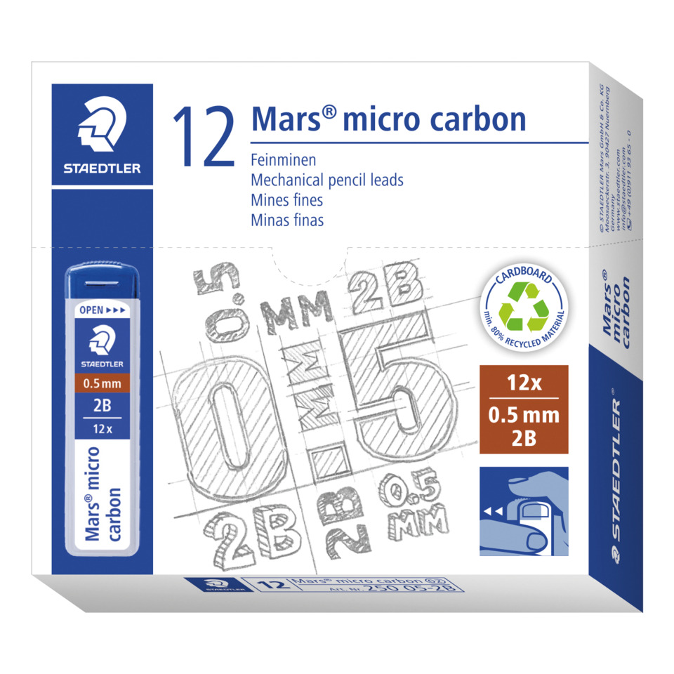 bleistiftminen, mechanischer bleistift, 0,5 mm, 2B, Mars micro carbon