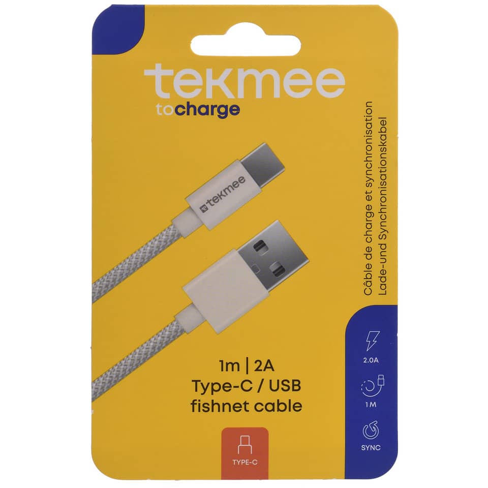 Type-C-Kabel, USB-Kabel, 1 m Länge, 2 A, netzartiges Kabel