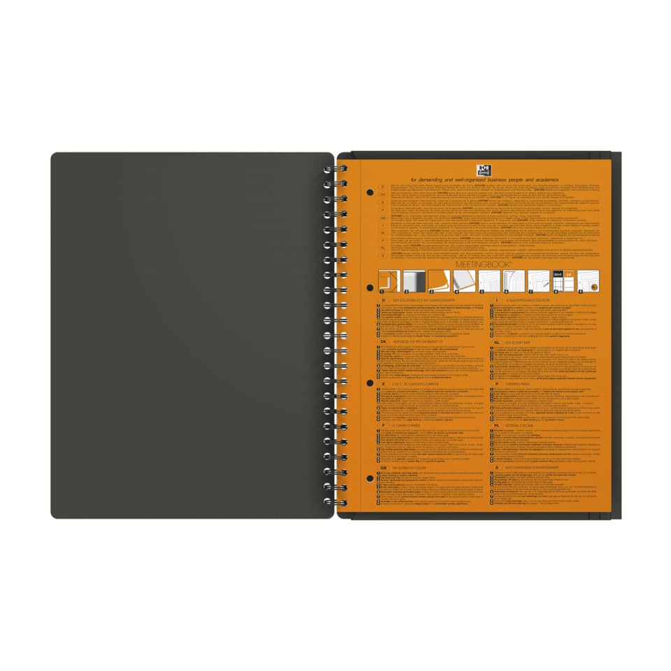 notebook, spiral-bound, orange insert, ring binder, open notebook