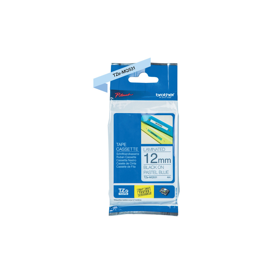 Schriftband, 12mmx4m,schwarz/pastellblau BROTHER TZEMQ531