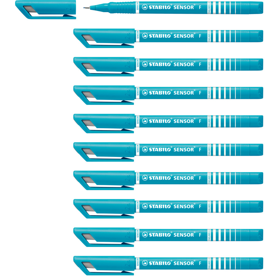 stabilo pen, mechanical pencil, highlighter, marker, blue pen