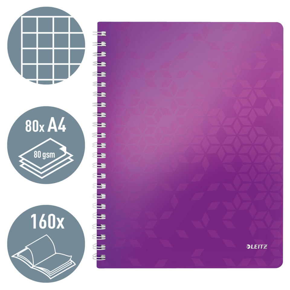 notebook, spiral-bound, A4, 80gsm, lila notizbuch