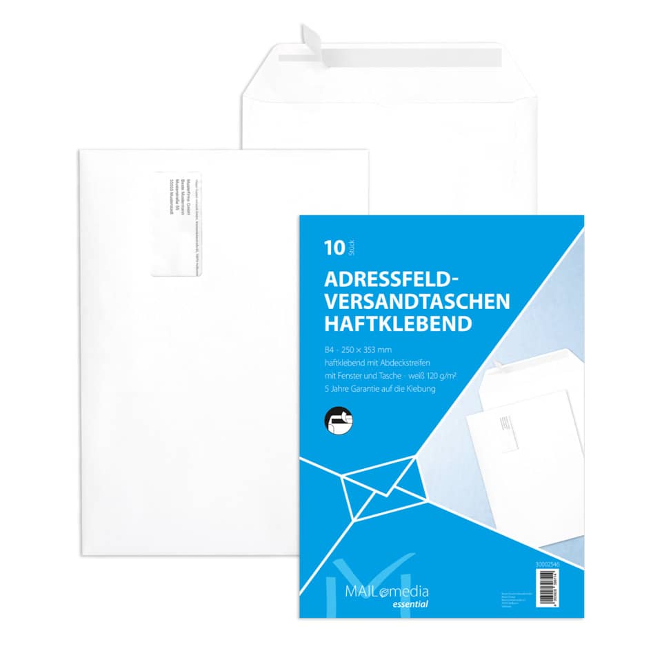 Briefumschlag, Adressfeld-Versandtaschen, Haftklebend, blau, Postversand