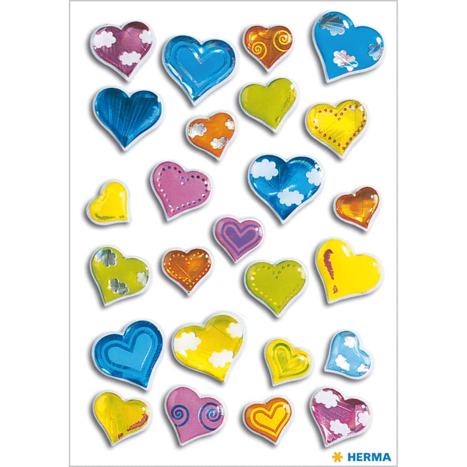 Herzaufkleber, Herz Sticker, bunte Herzen, Dekoraufkleber, Klebeblatt Herzen