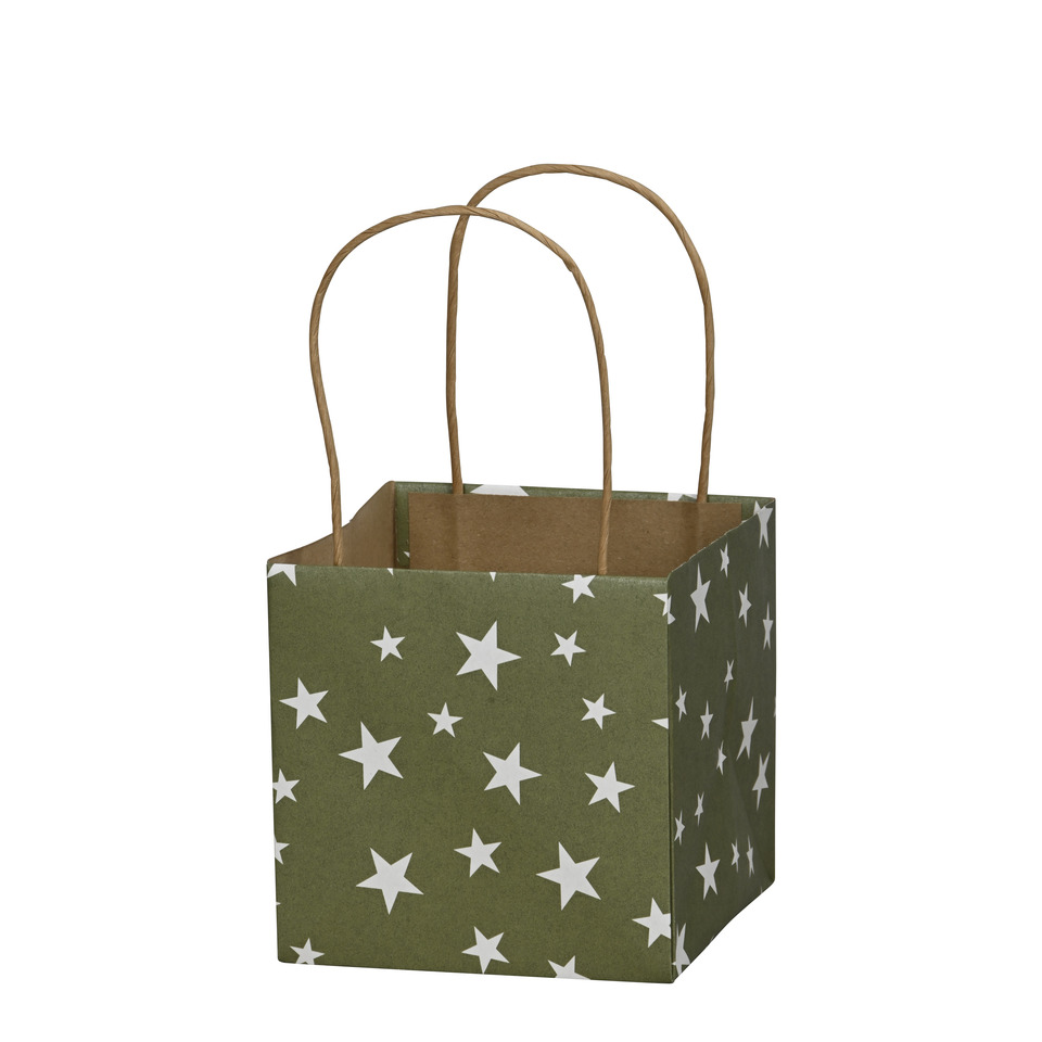 Geschenktasche, Papiertüte, grün, Sterne, Tragegriff