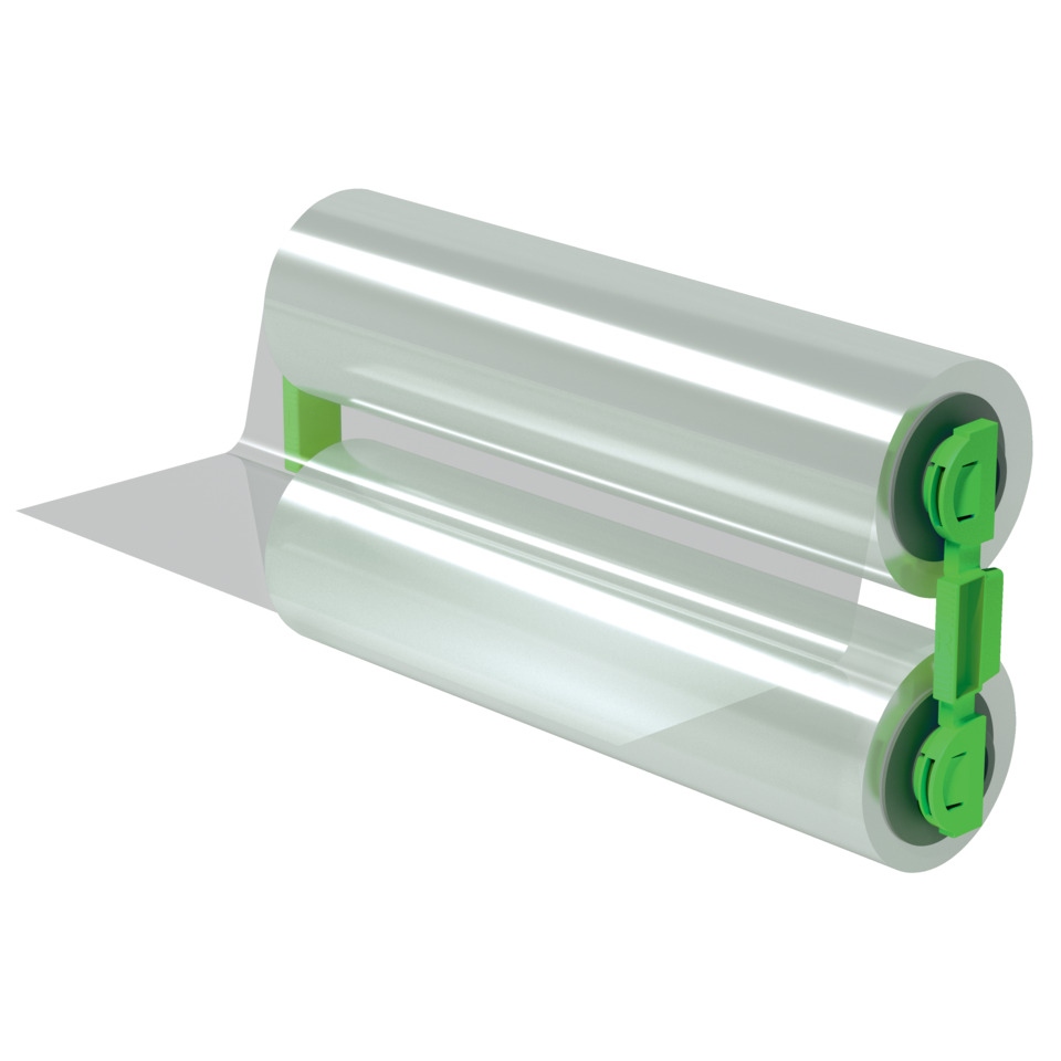 Folie, Rollenschneider, Klebefolie, Druckfolie, Grün, Roller, grüne Clipse, Metallrollen, Sicherheitsschneider, Klebebandrolle