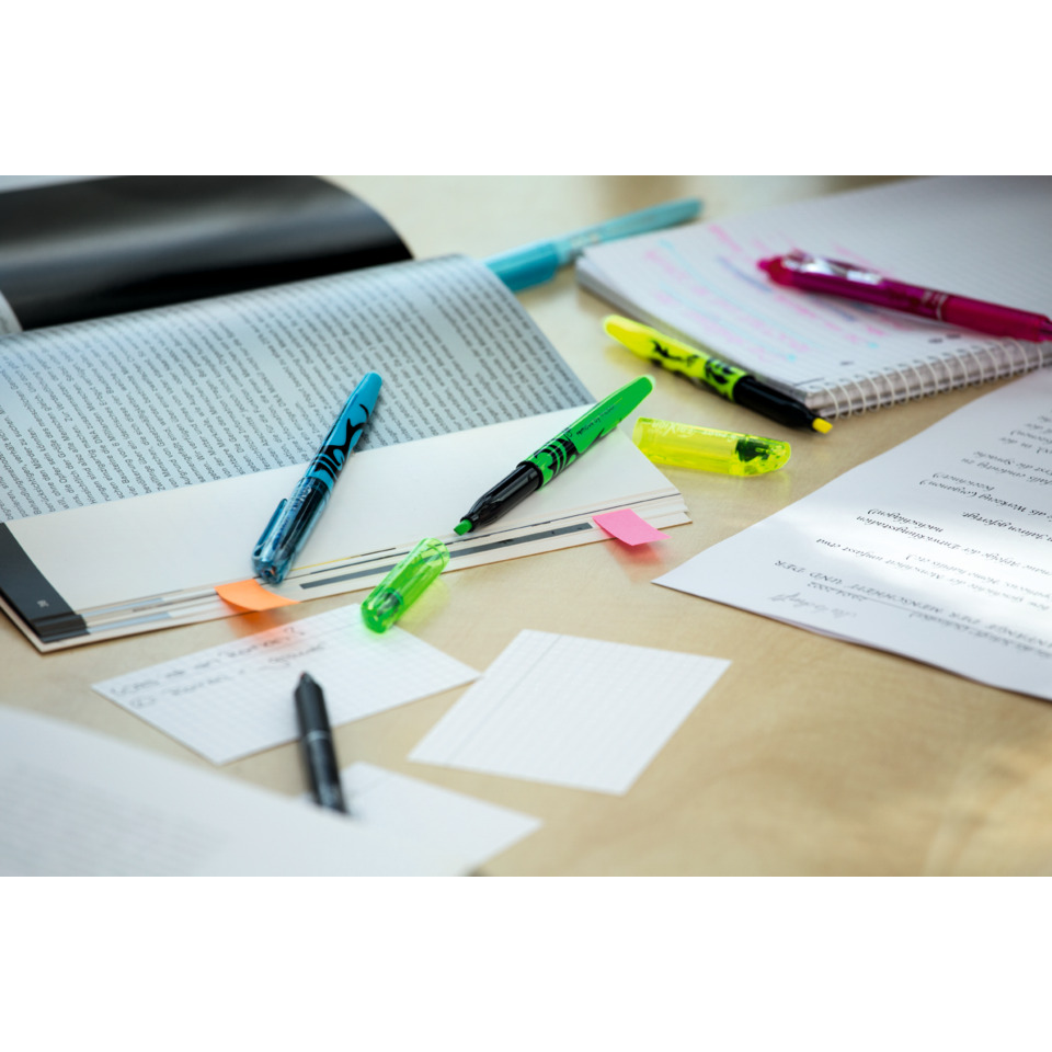 highlighter, stifte, notizbuch, papier, klebeNotizen