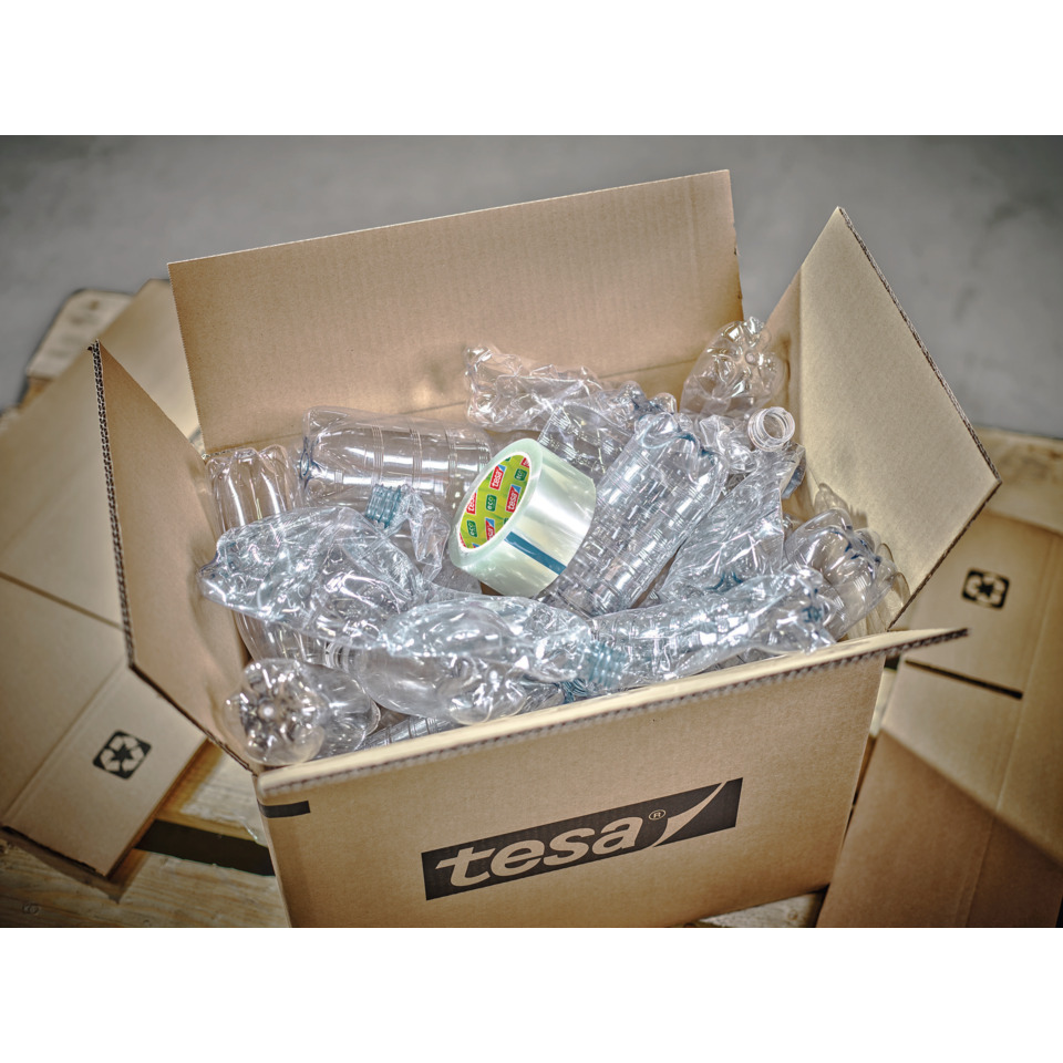 Kartonschachtel, Kunststoffflaschen, Verpackungsmaterial, Tesa-Box, Recycling